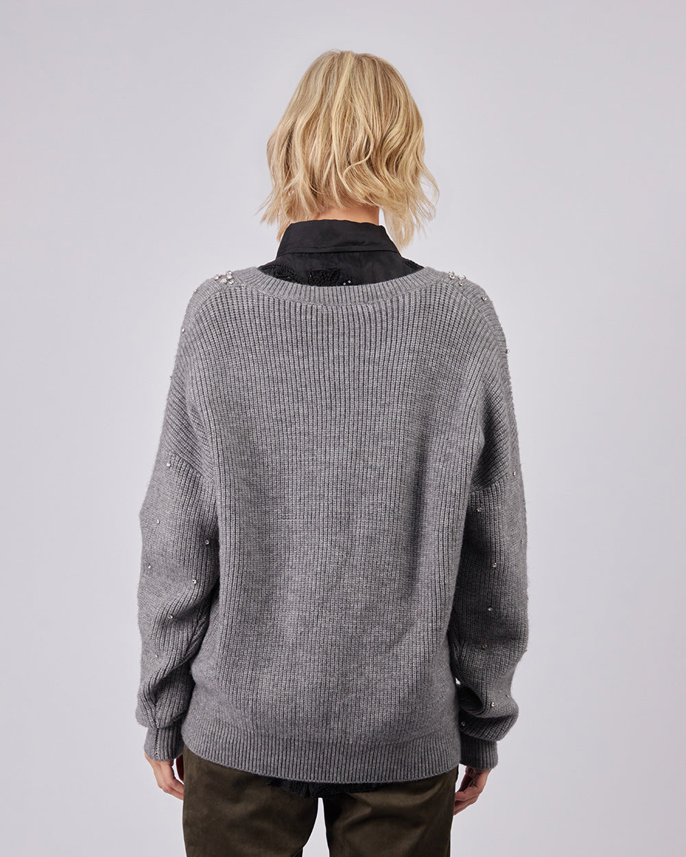 Grey Sweater With Rhinestones