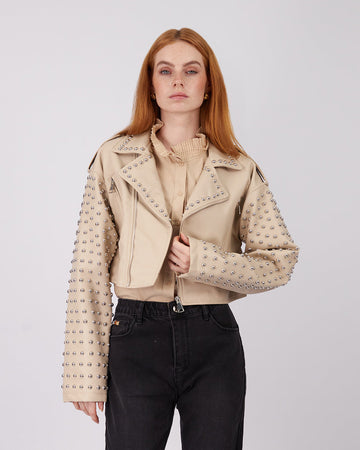 Beige Biker Crop Jacket