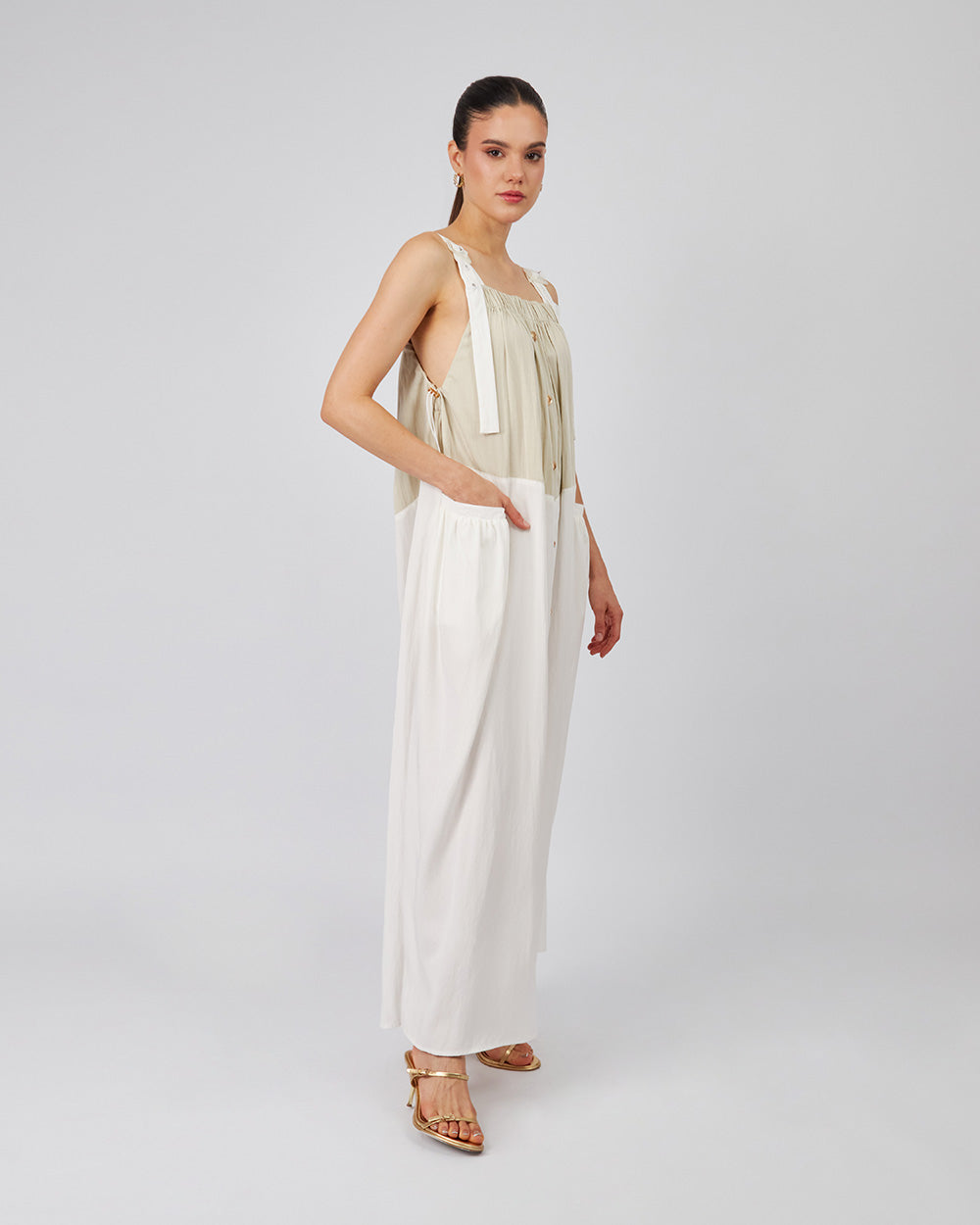 Sand And White Strappy Dress