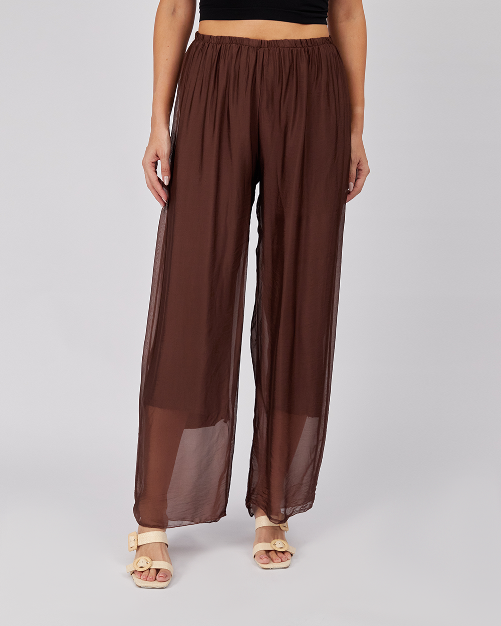 Brown Pants Elastic Waist