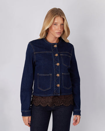 Blue denim jacket square buttons