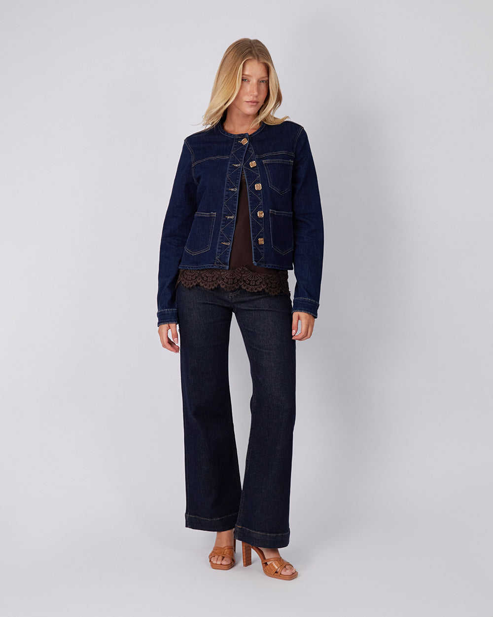 Blue denim jacket square buttons