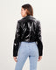Black crop vegan leather crop jacket with silver studs