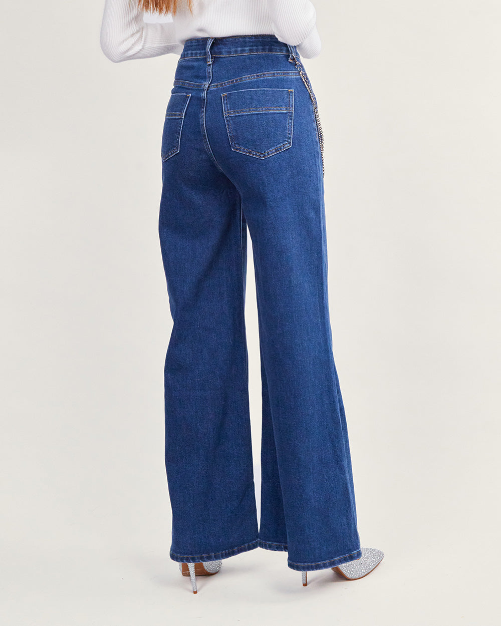 Blue denim wide pants