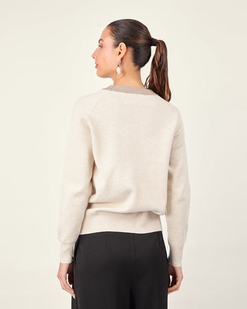 Beige Knit Sweater with Floral