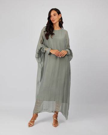 Olive Green Dress Puff Sleeves