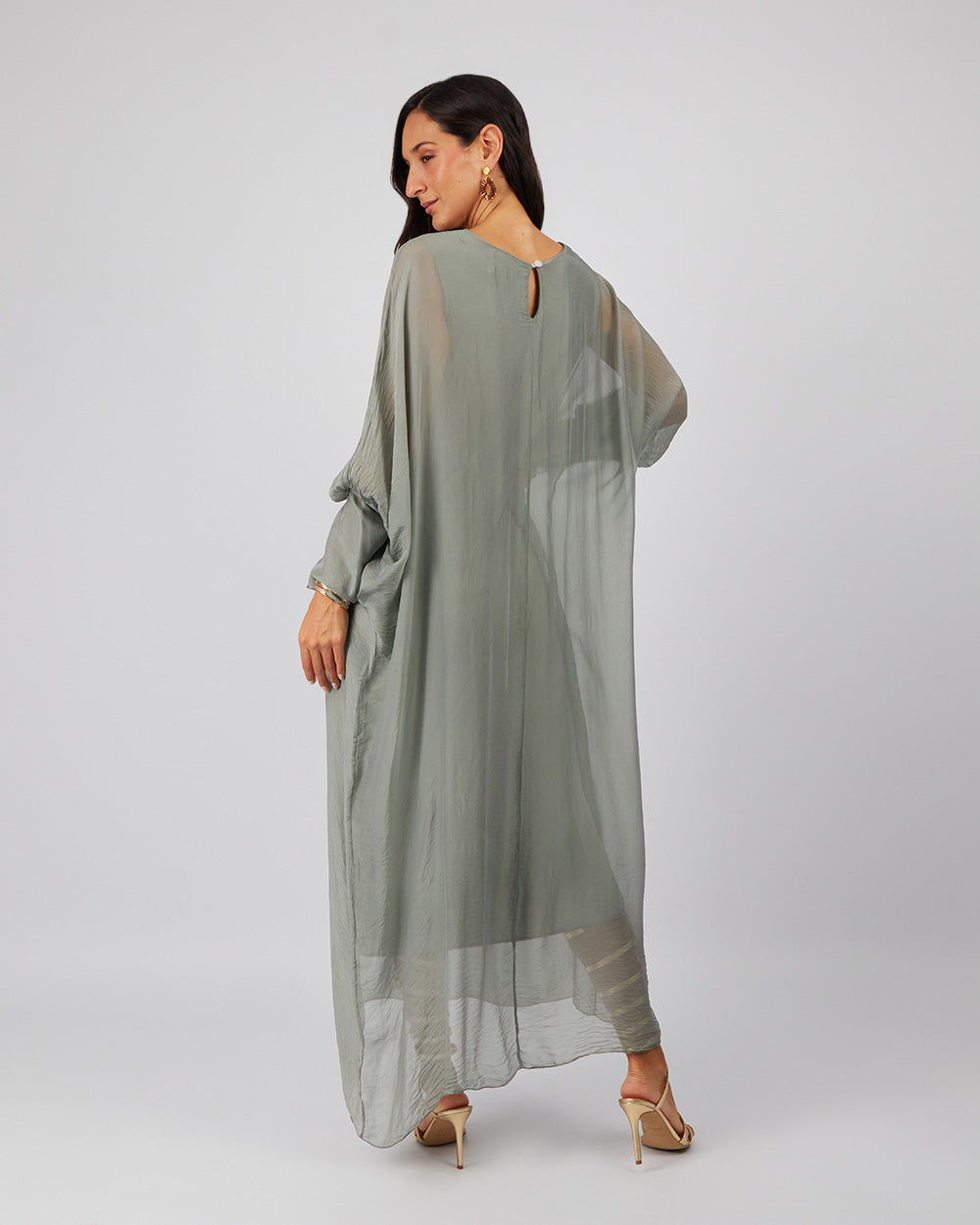 Olive Green Dress Puff Sleeves