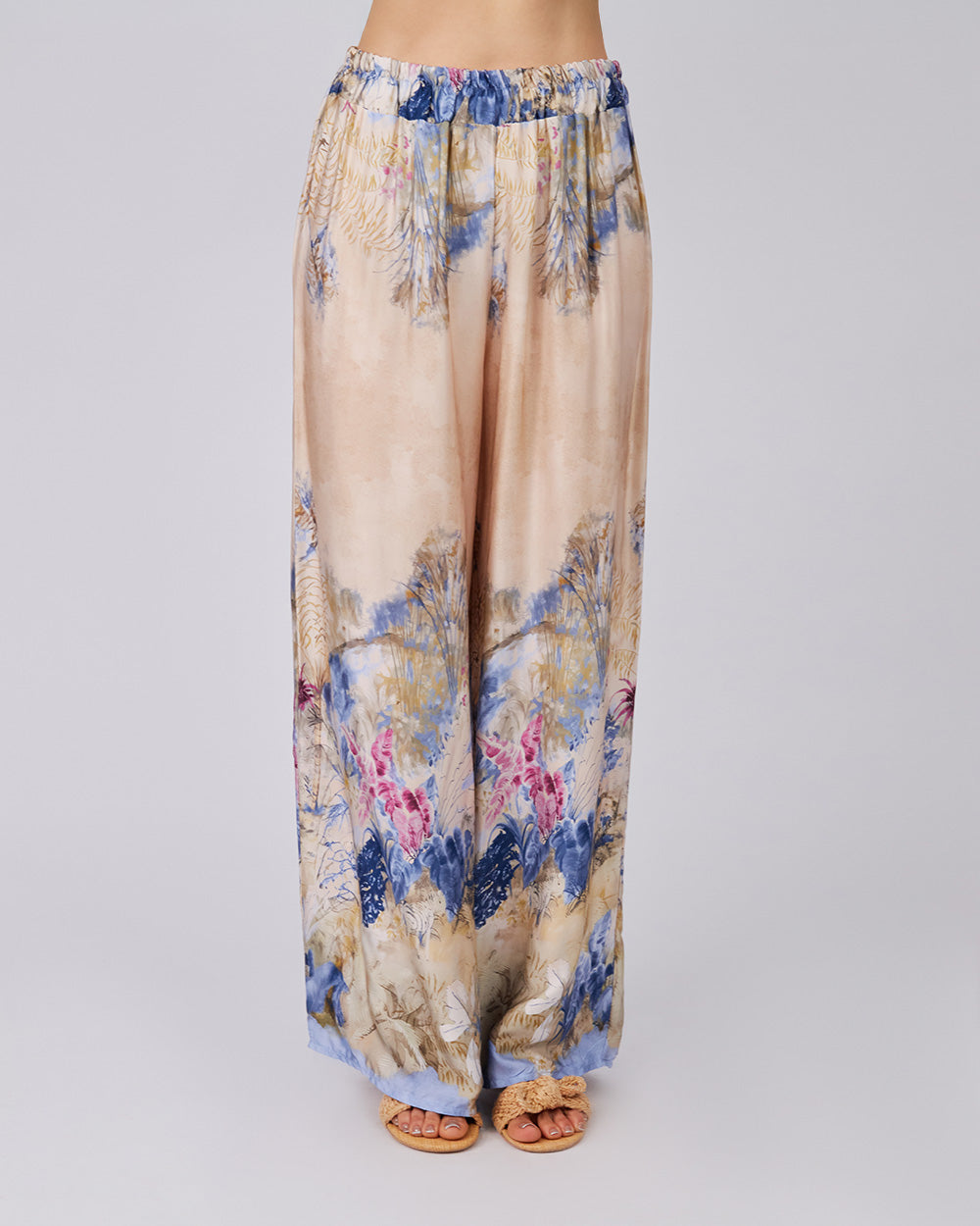 Beige Trousers With Blue Floral Print