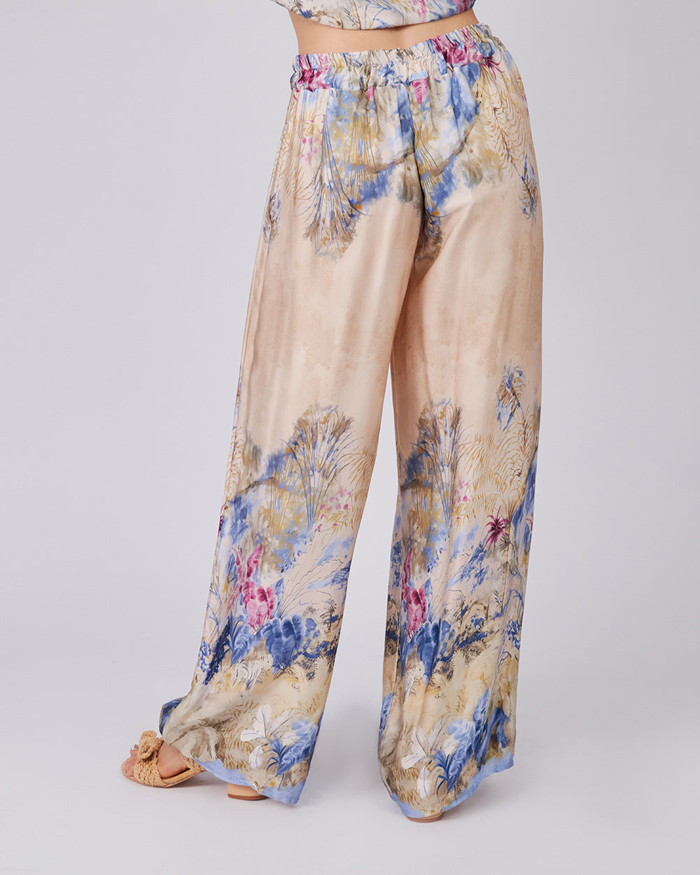 Beige Trousers With Blue Floral Print