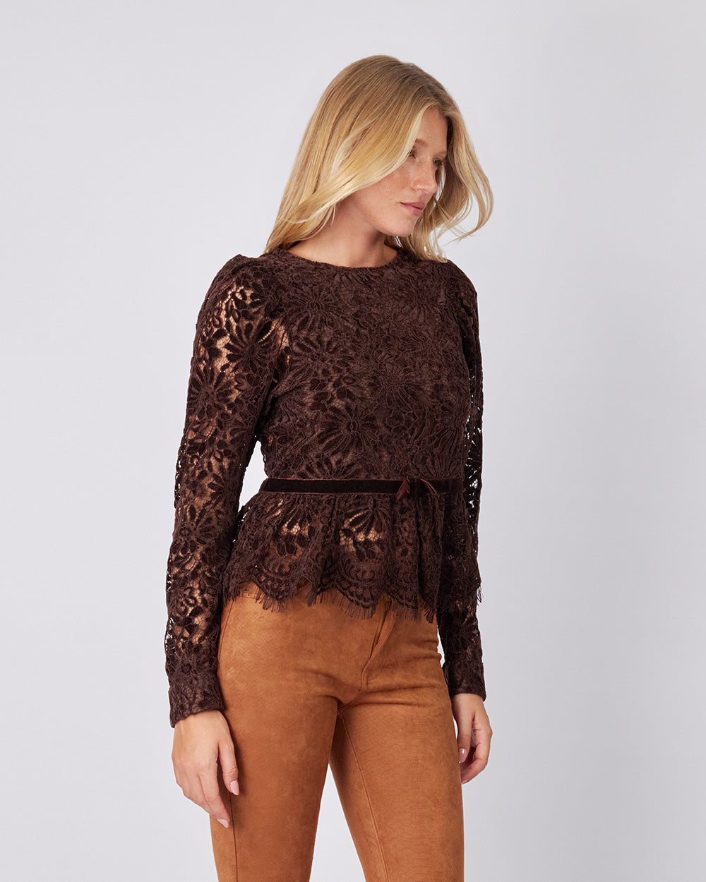 Chocolate Lace Blouse Bow