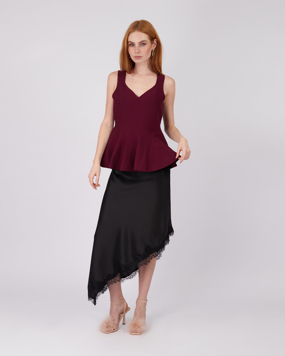Black Skirt Diagonal Cut