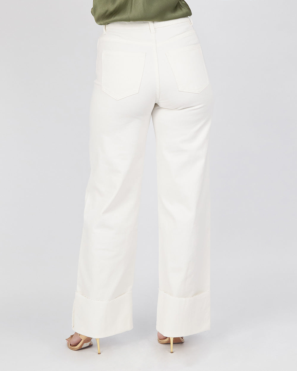 White Denim Pants With Folding Hem
