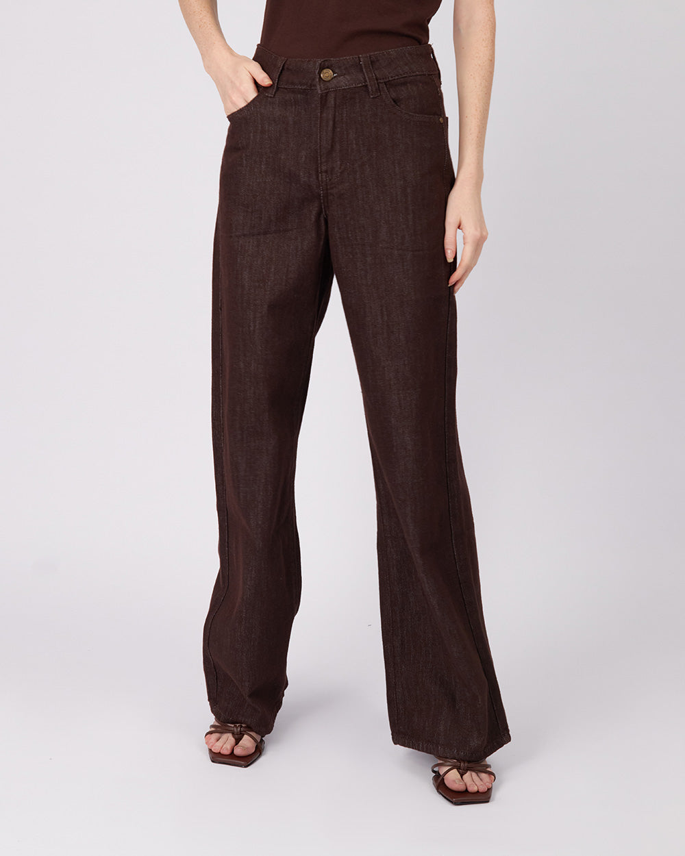 Brown Denim Pants Wide Leg