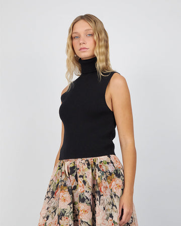 Black High-Neck Sleeveless Knit Top