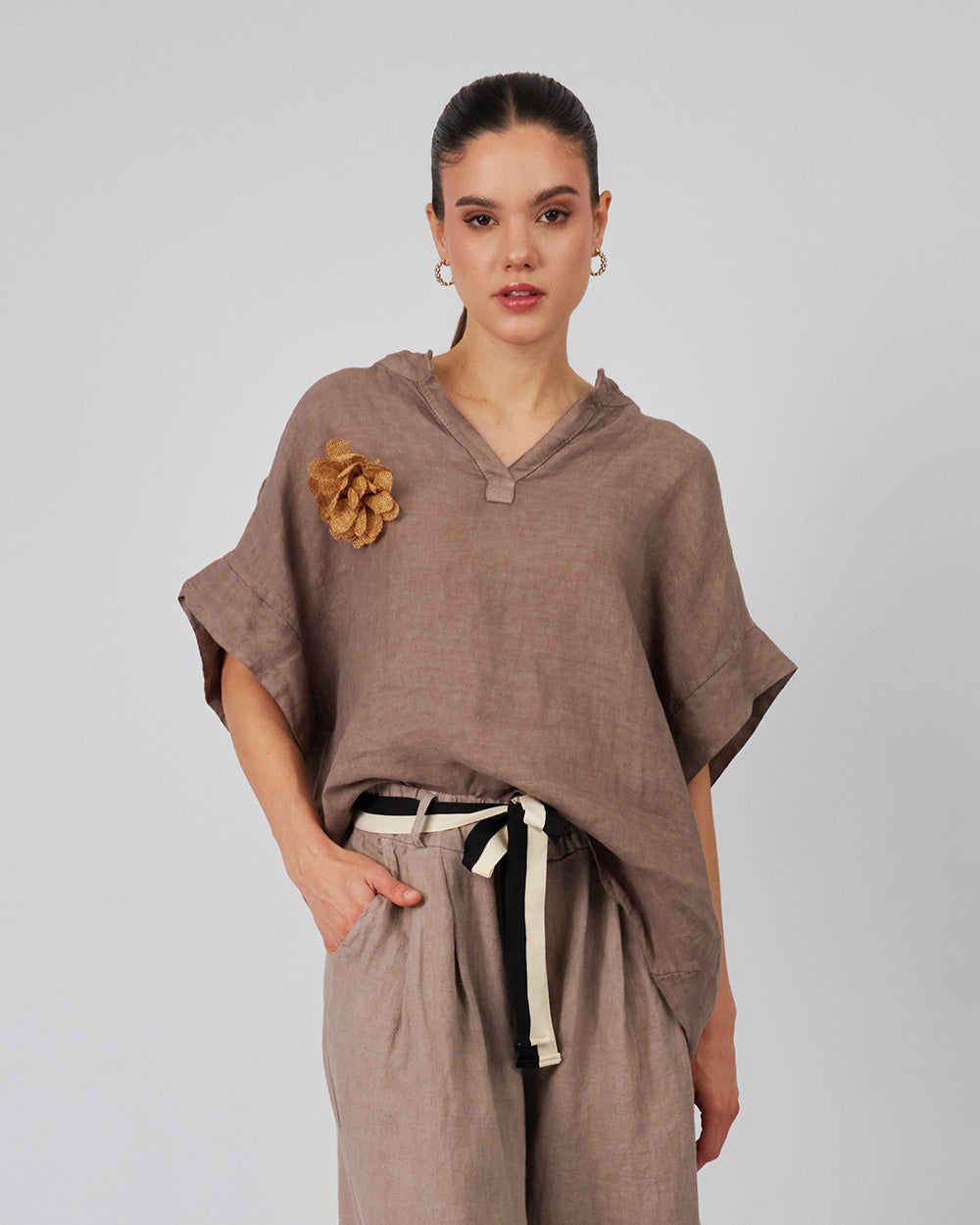 Chocolate Blouse 3D Fabric Flower