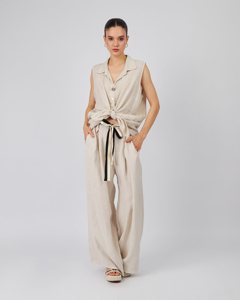 Taupe Blouse Waist Tie