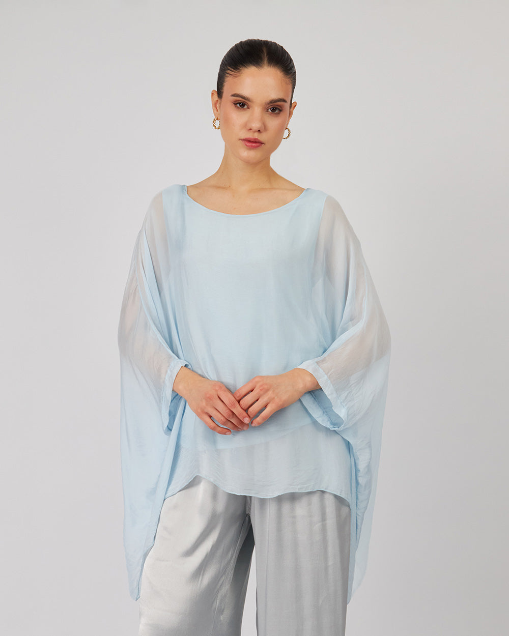 Light Blue Blouse Wide Sleeves