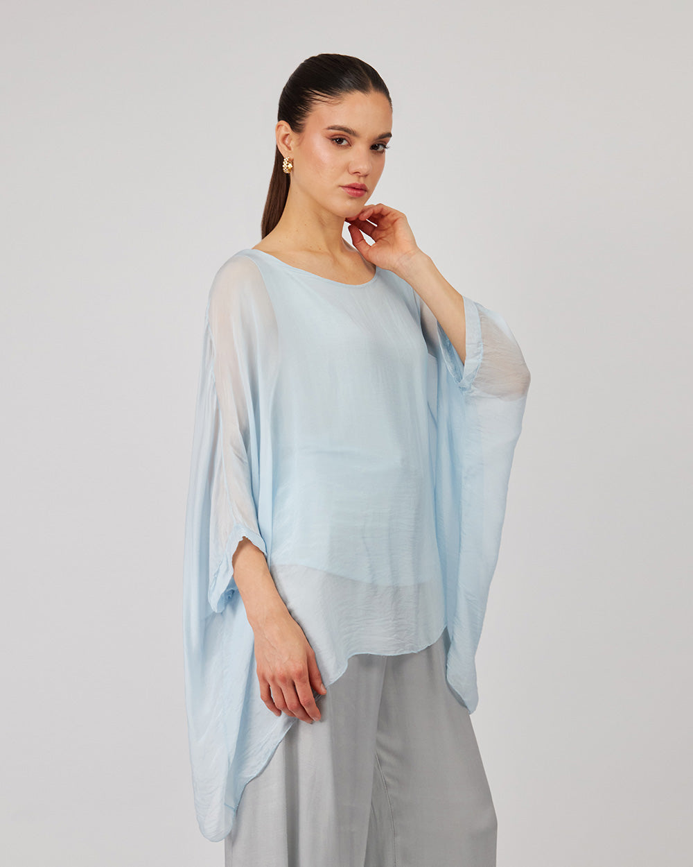 Light Blue Blouse Wide Sleeves