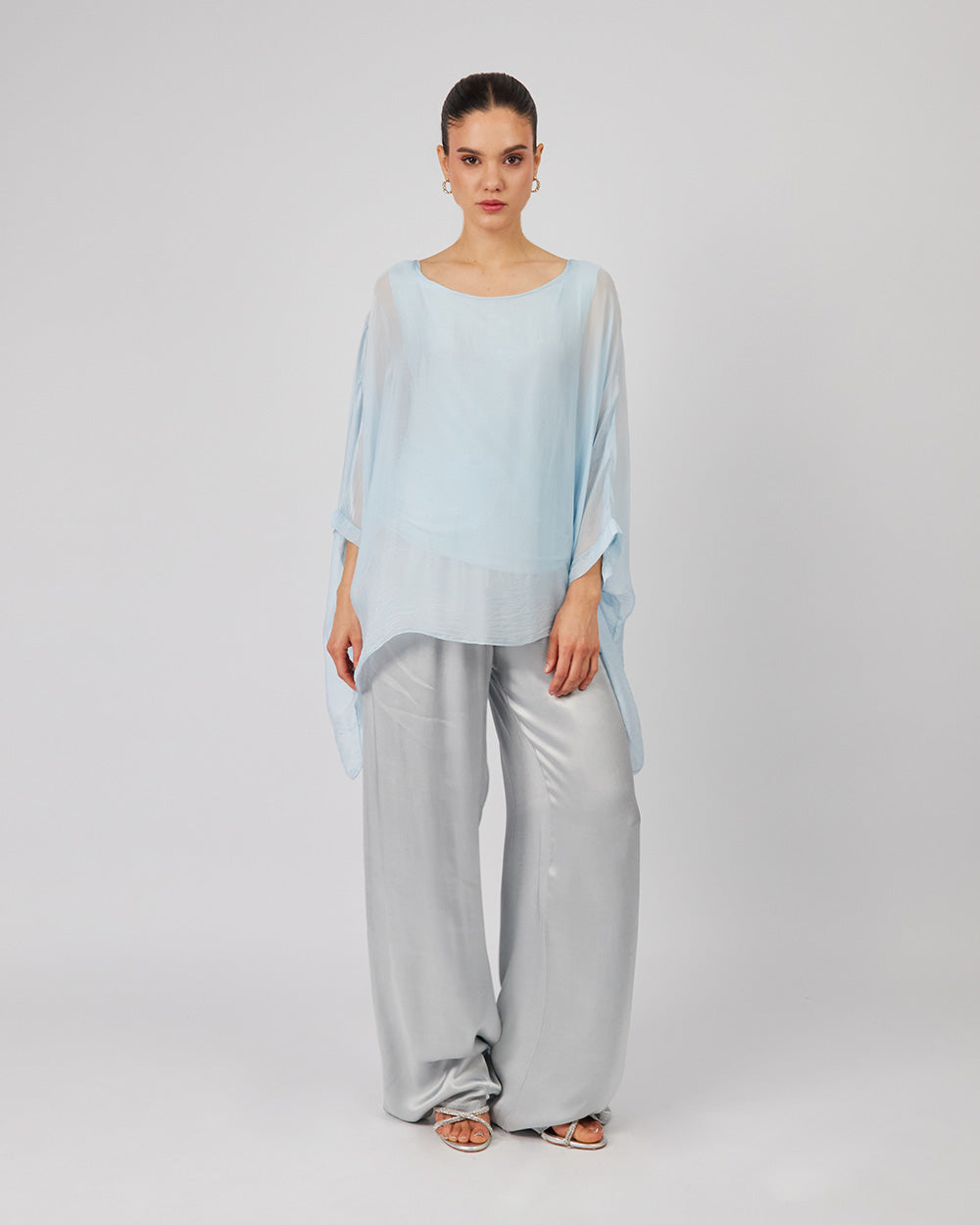 Light Blue Blouse Wide Sleeves