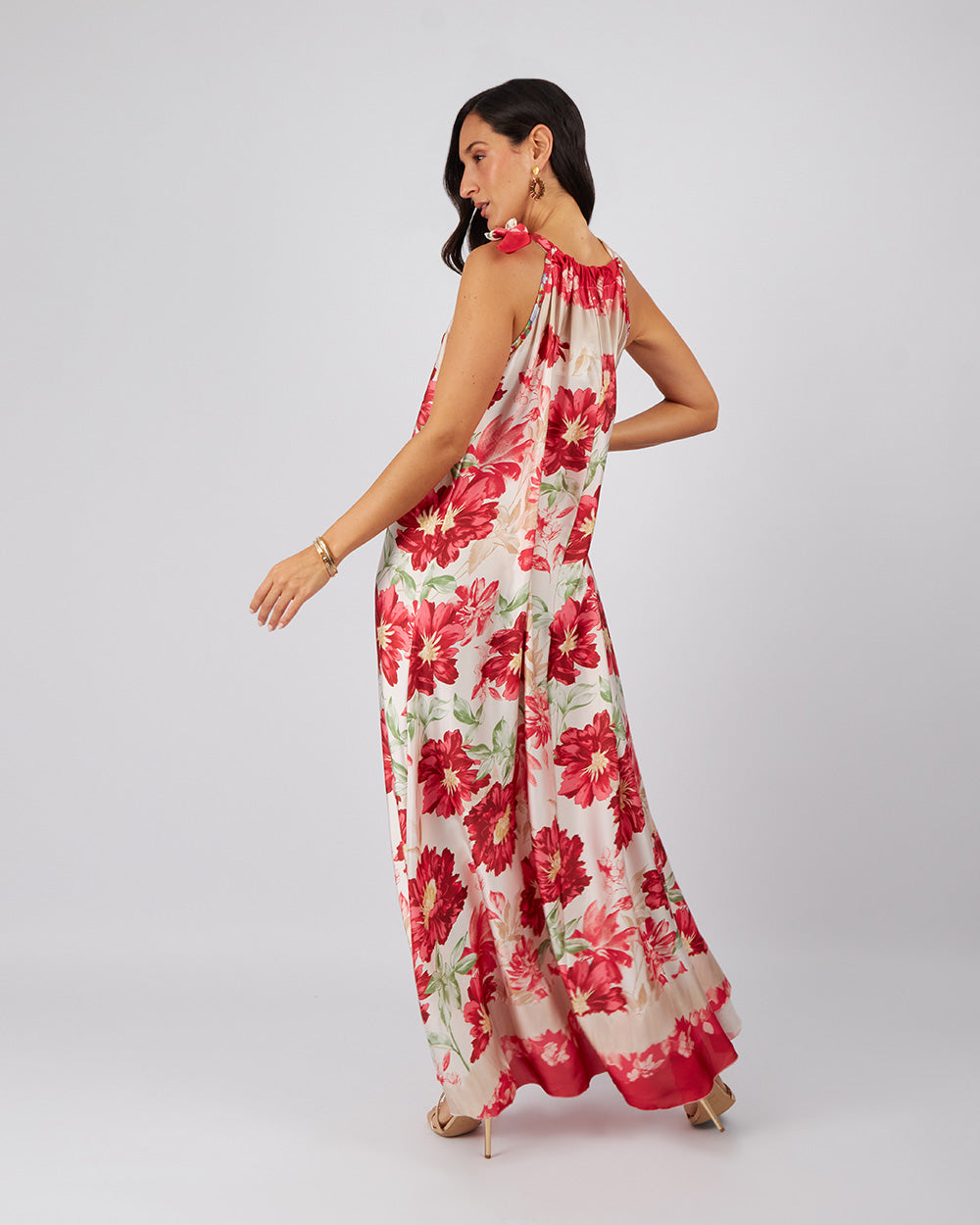 Cream Dress Red Flowers