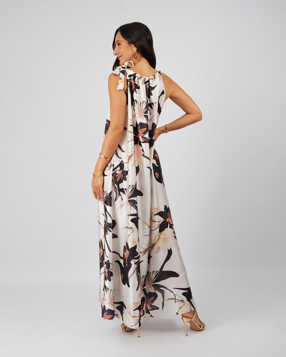 Cream Jumpsuit Black Flowers