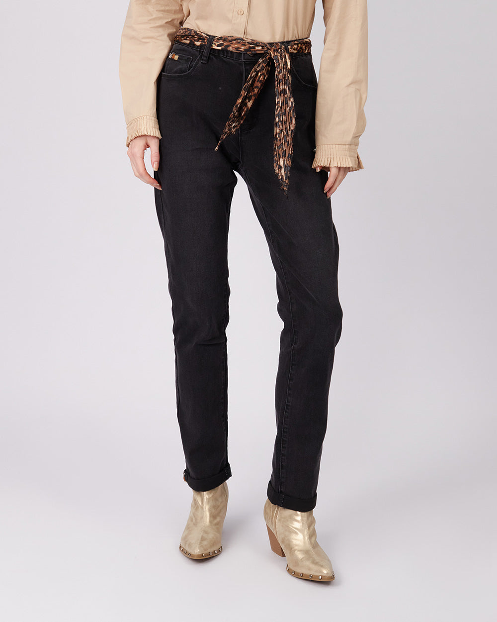 Graphite Denim Pants With Scarf