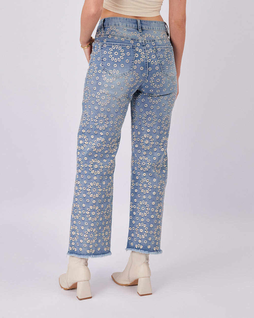 Embroidered Denim Light Blue Pants