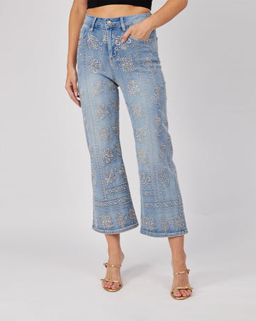 Light Blue Denim Pants Embroidered