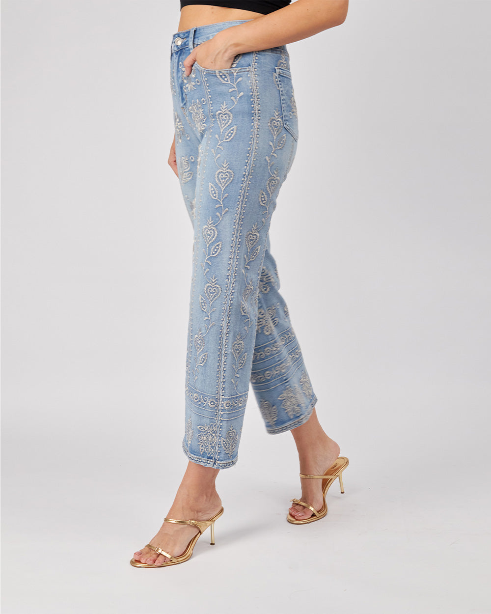 Light Blue Denim Pants Embroidered
