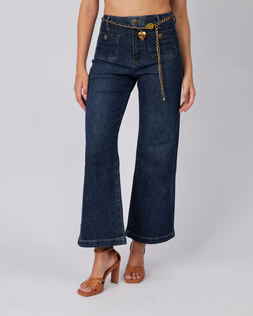 Blue Denim Pants Gold Belt