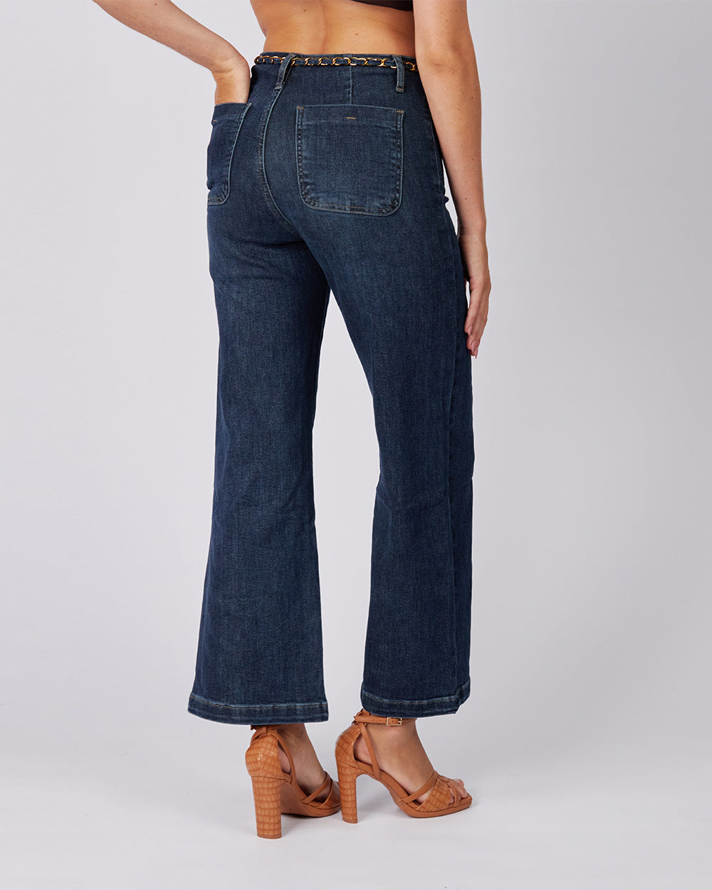 Blue Denim Pants Gold Belt