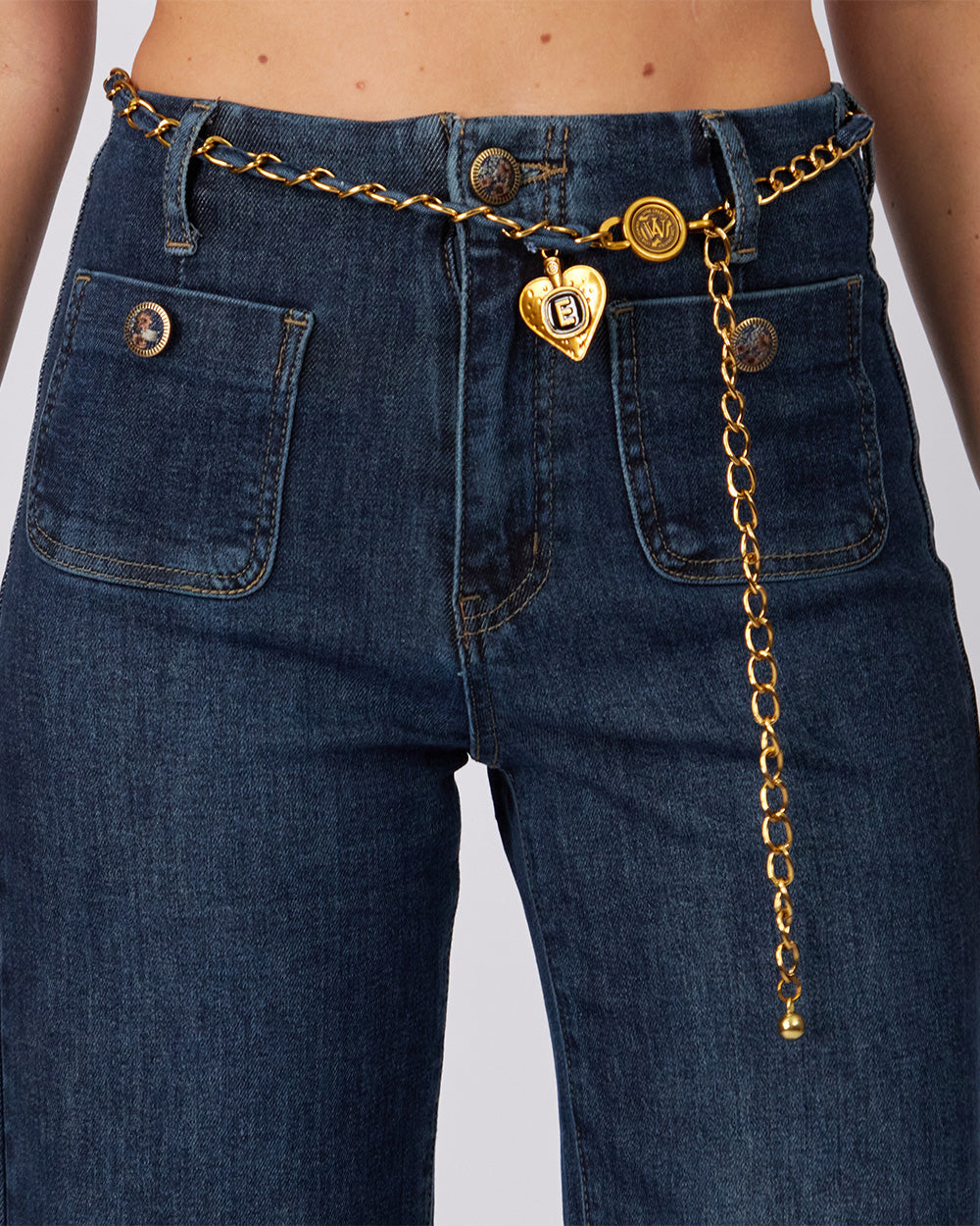 Blue Denim Pants Gold Belt