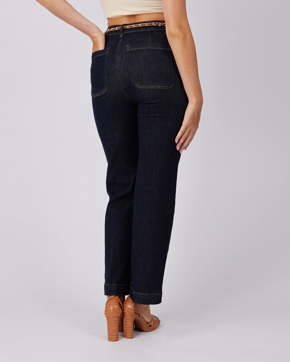 Blue Denim Pants Chain Pockets