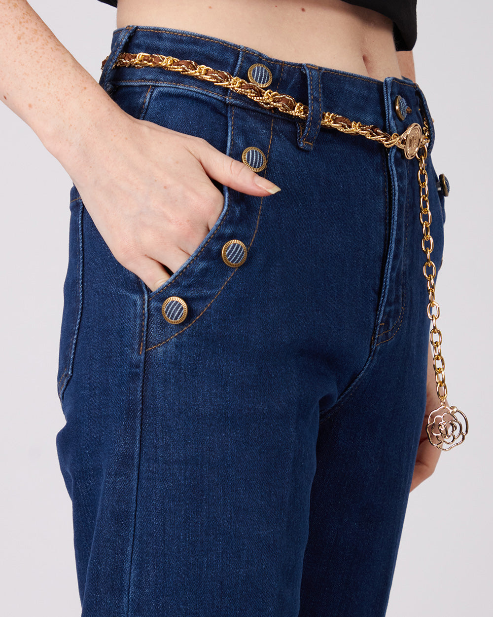 Blue Denim Pants Side Buttons