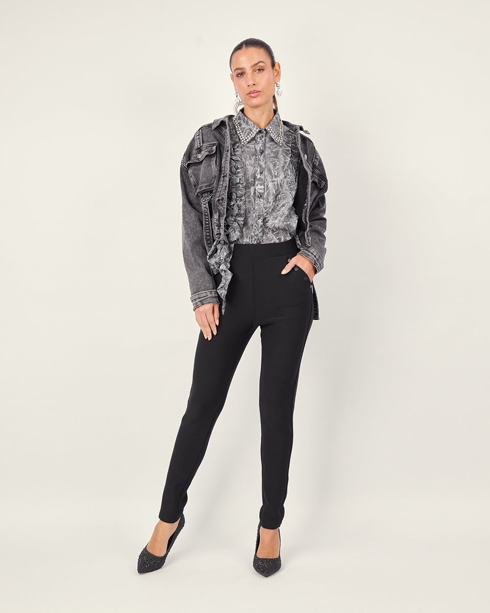 Graphite Neru-Collar Denim Jacket