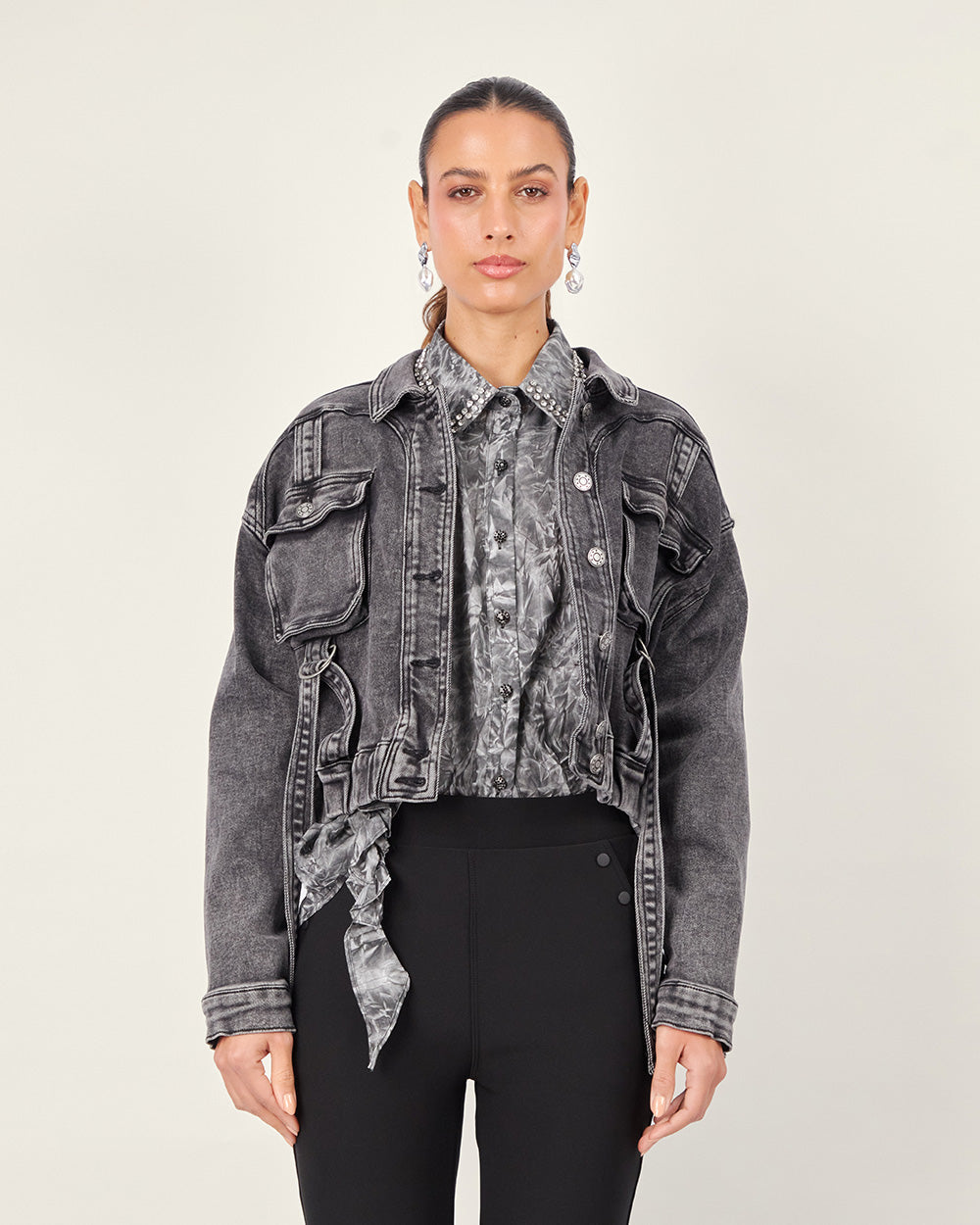 Graphite Neru-Collar Denim Jacket