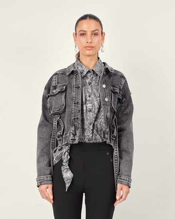 Graphite Neru-Collar Denim Jacket