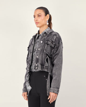 Graphite Neru-Collar Denim Jacket