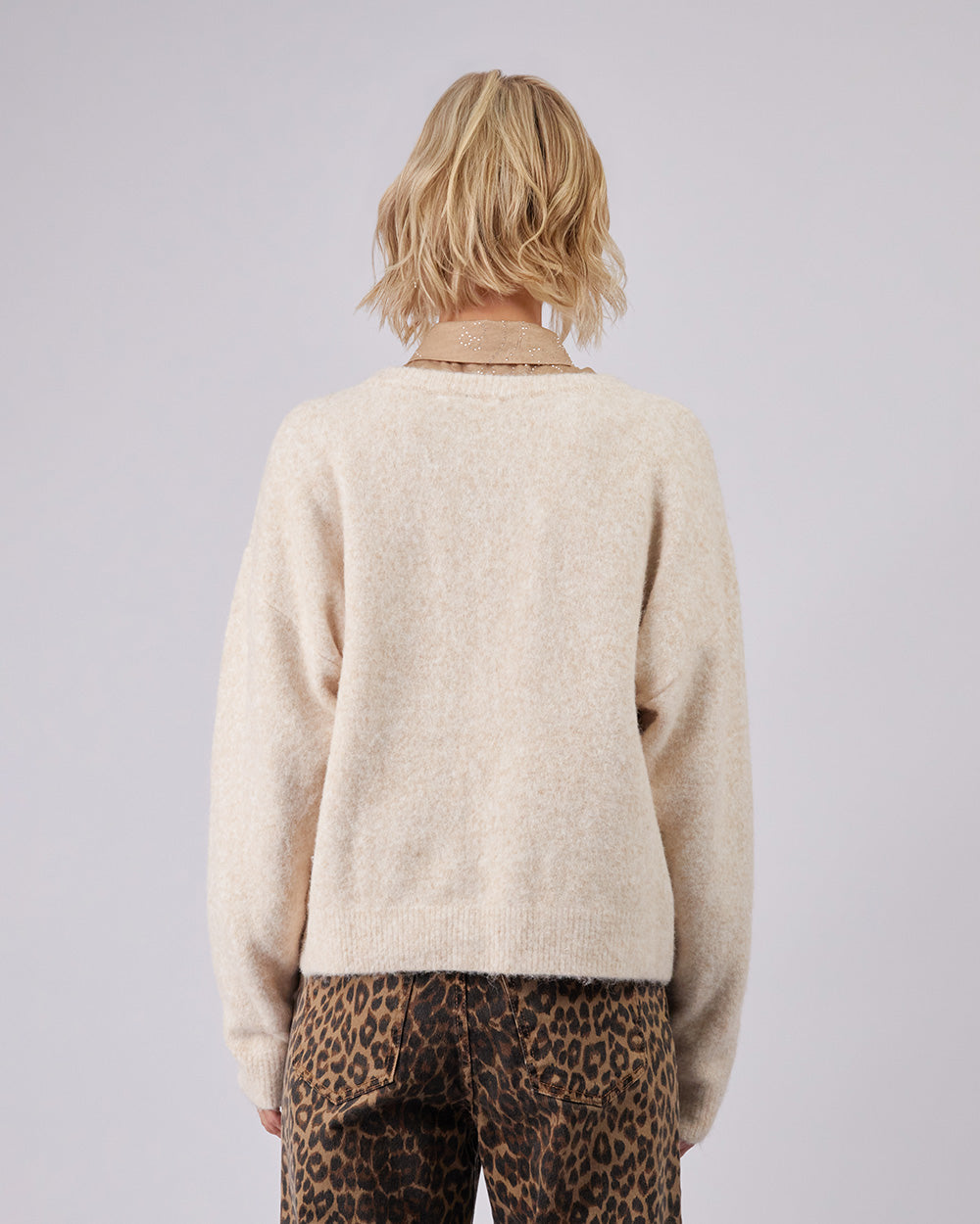 Beige Sweater With 3D Flower Knit