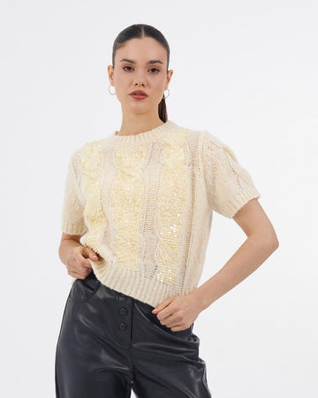 Cream Sequin Sweater