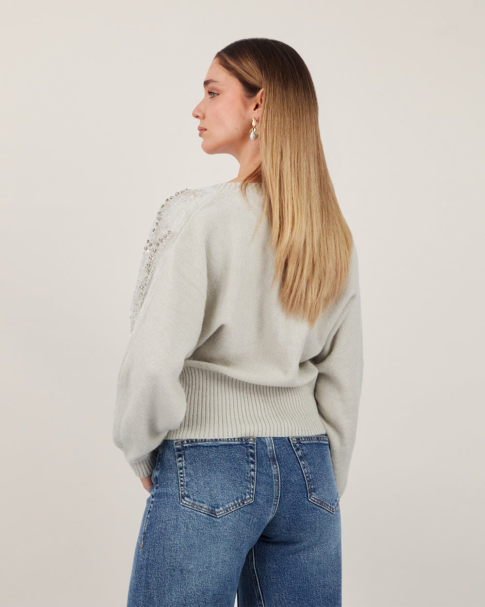 Taupe Knitted Sweater With Appliqué