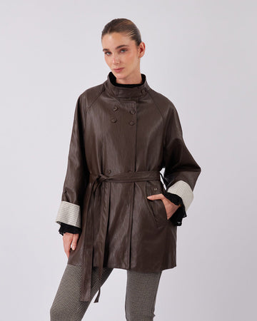 Brown Vegan Leather Coat