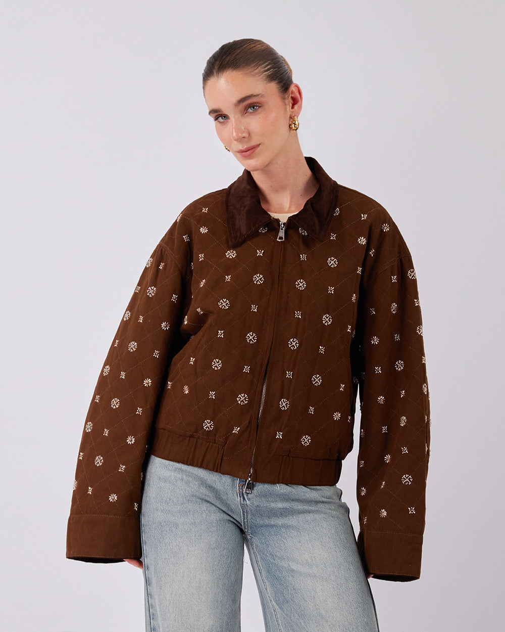 Sand Suede Bomber Jacket