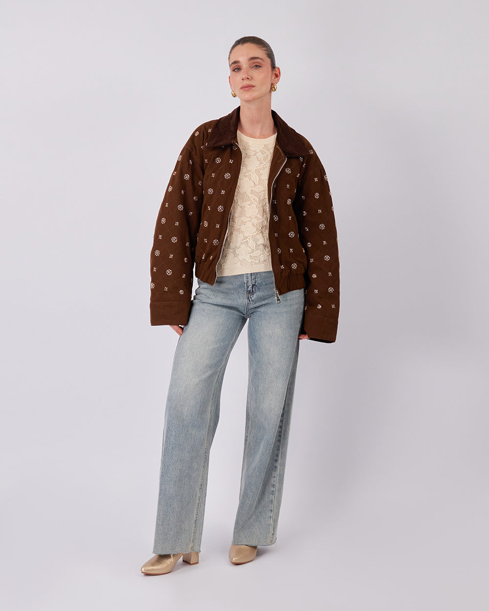 Sand Suede Bomber Jacket
