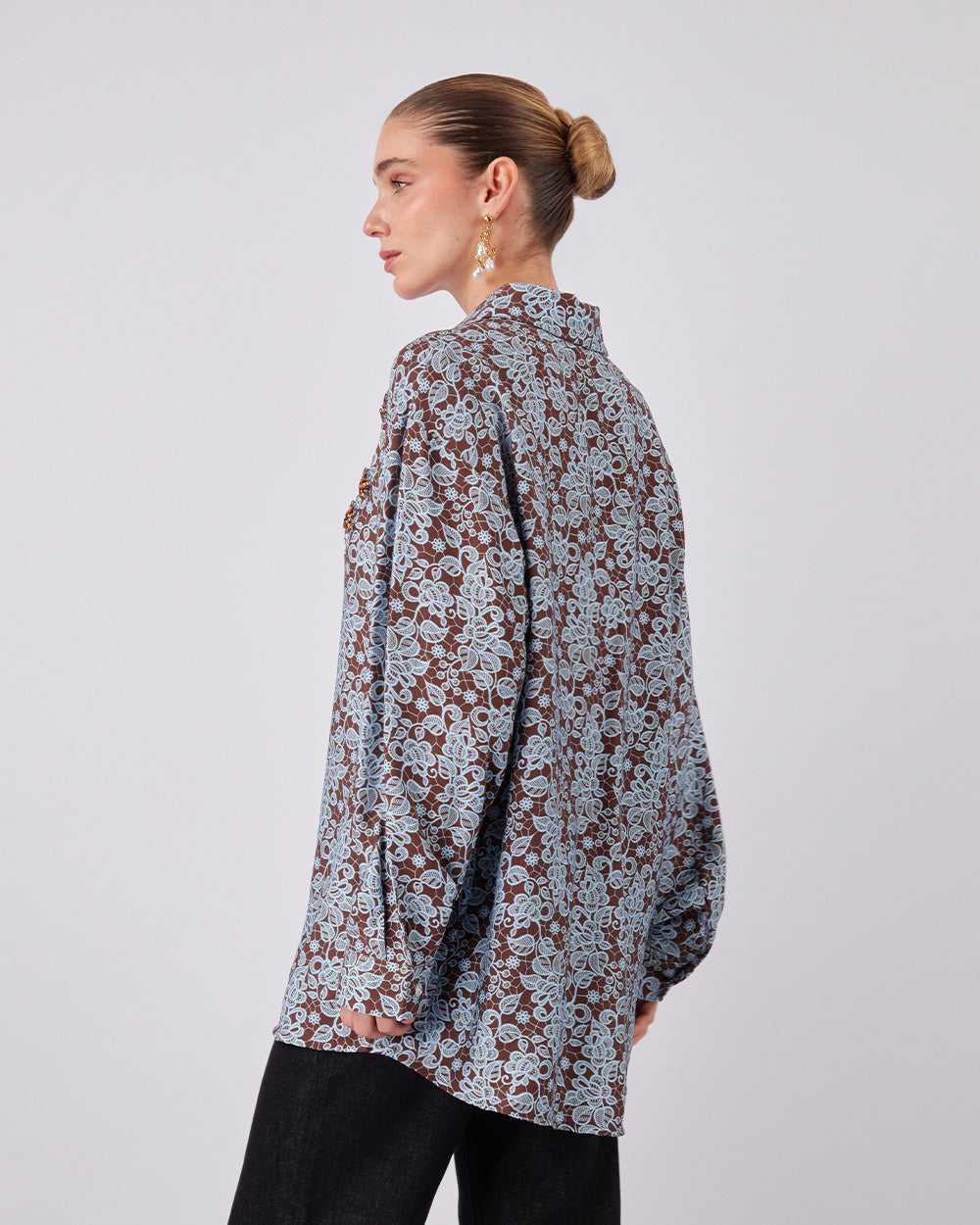Brown And Light Blue Blouse Sparkle