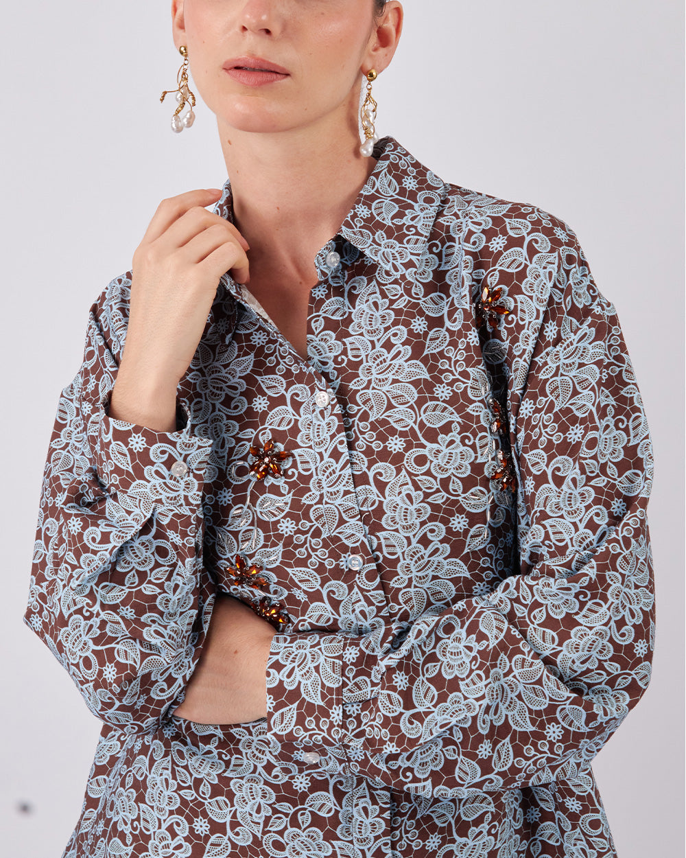 Brown And Light Blue Blouse Sparkle