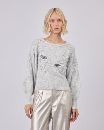 Grey Knitted Sweater With Applications