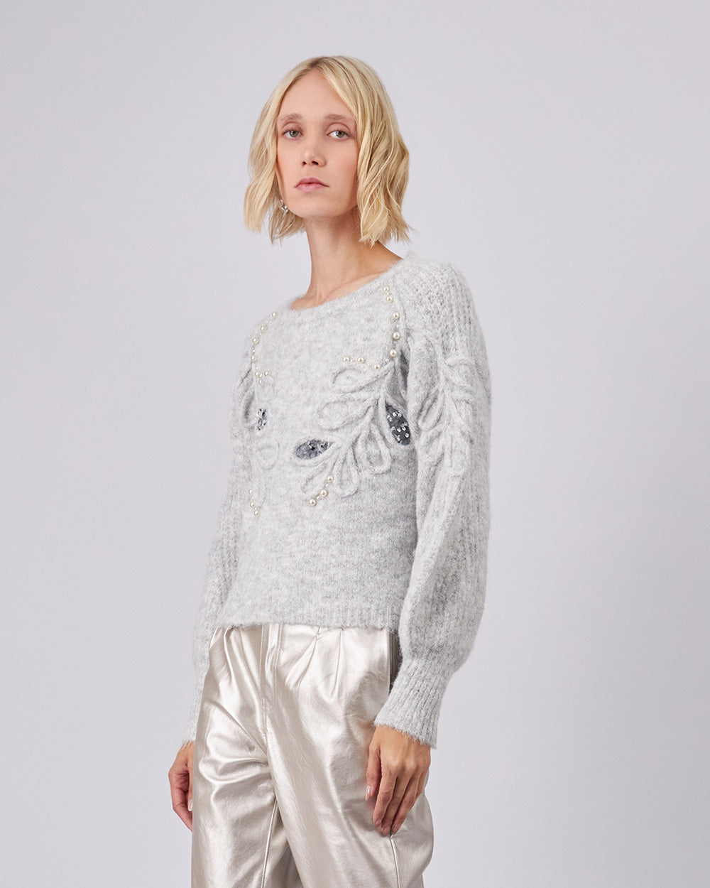 Grey Knitted Sweater With Applications