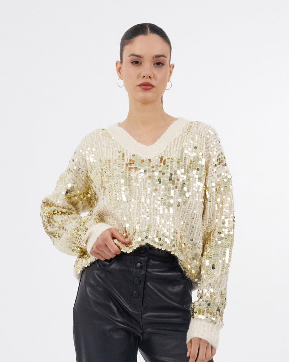 Cream Gold Sequin Sweater