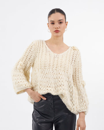 Cream 3D Floral Sweater